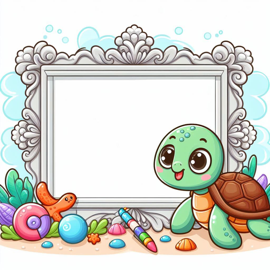 Decorative border frame of cute turtle - Cikgu Share Design