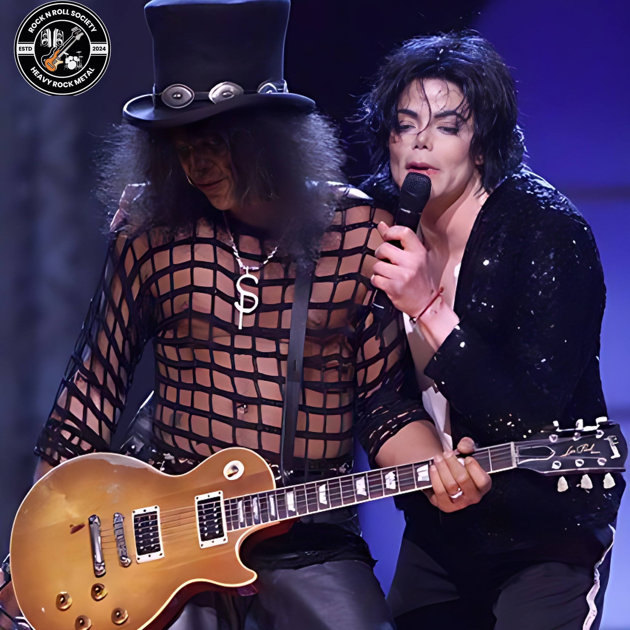 Michael Jackson and Slash on stage, 1995. Photo by KMazur