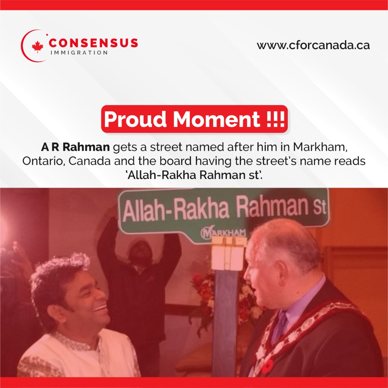 Proud Moment !!! A R Rahman gets... - Consensus Immigration | Facebook