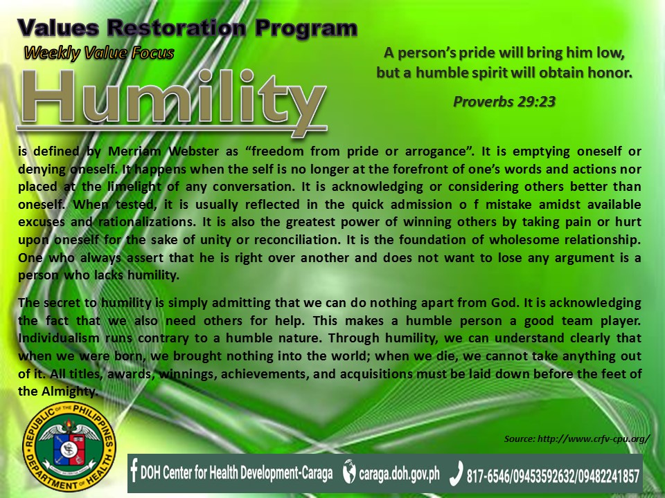 DOH Caraga - Values Restoration Program-Value Focus of the... | Facebook