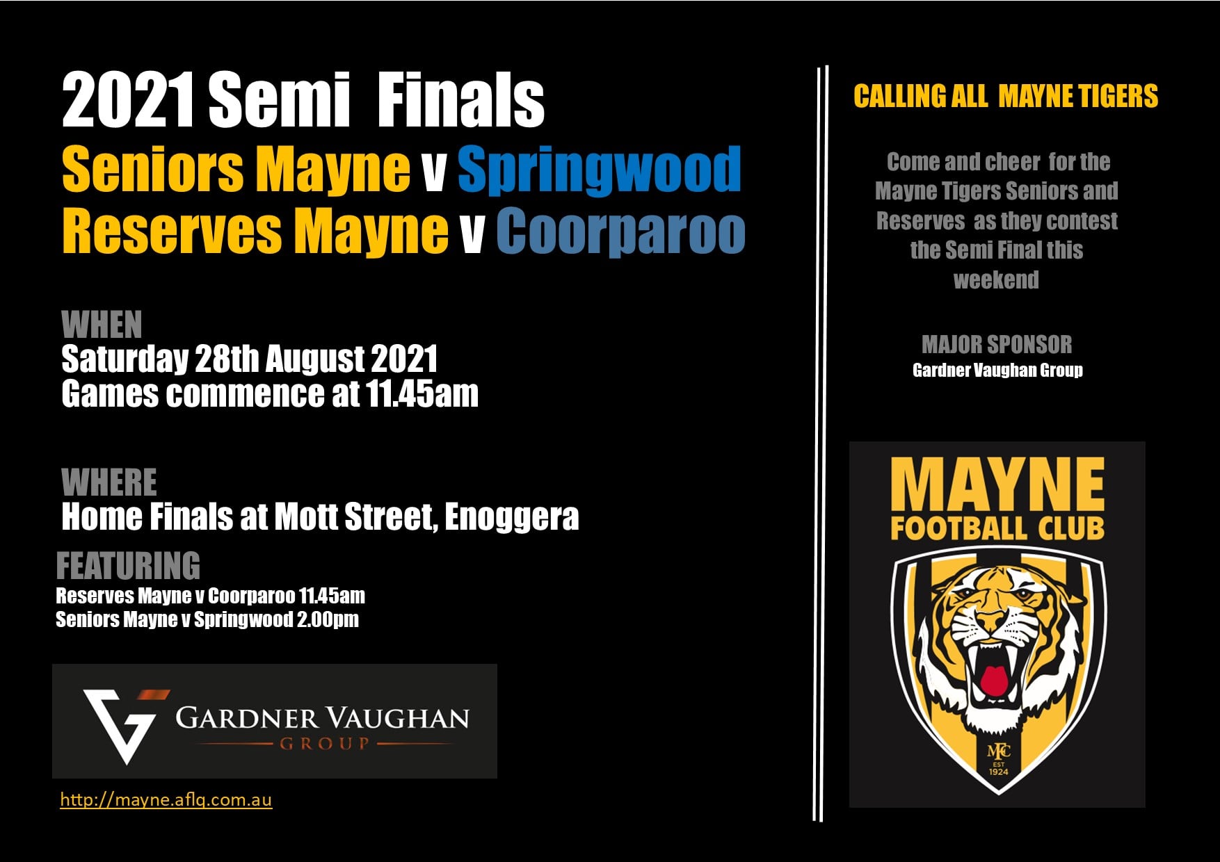 Mayne Tigers - The Hart Sport QFA Division 1 Finals are...