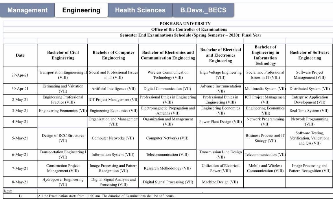 Revised Exam Routine... - Backlogs Engineering Solutions