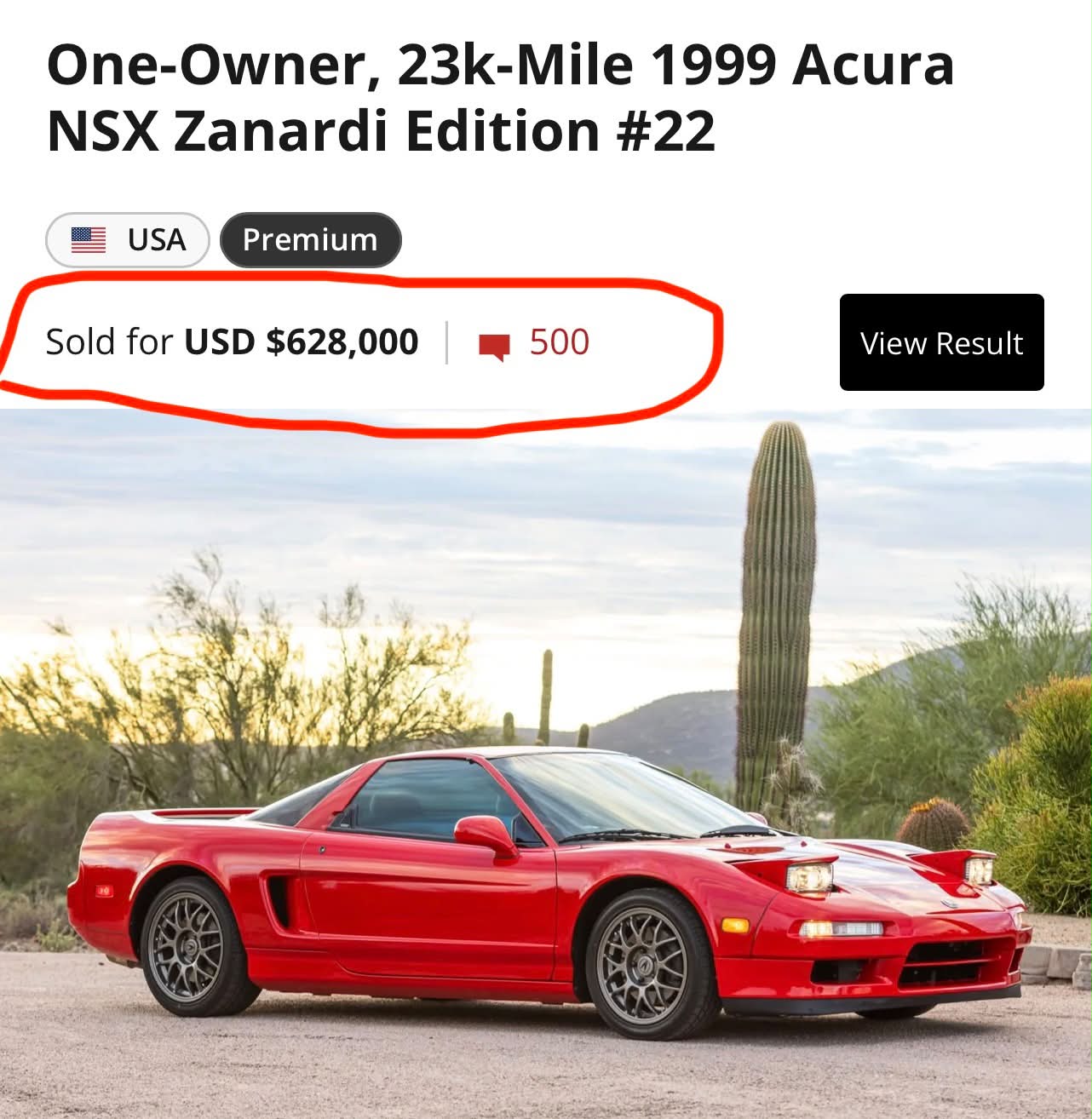 Is the 1999 Acura NSX Zanardi Edition gaining value faster than