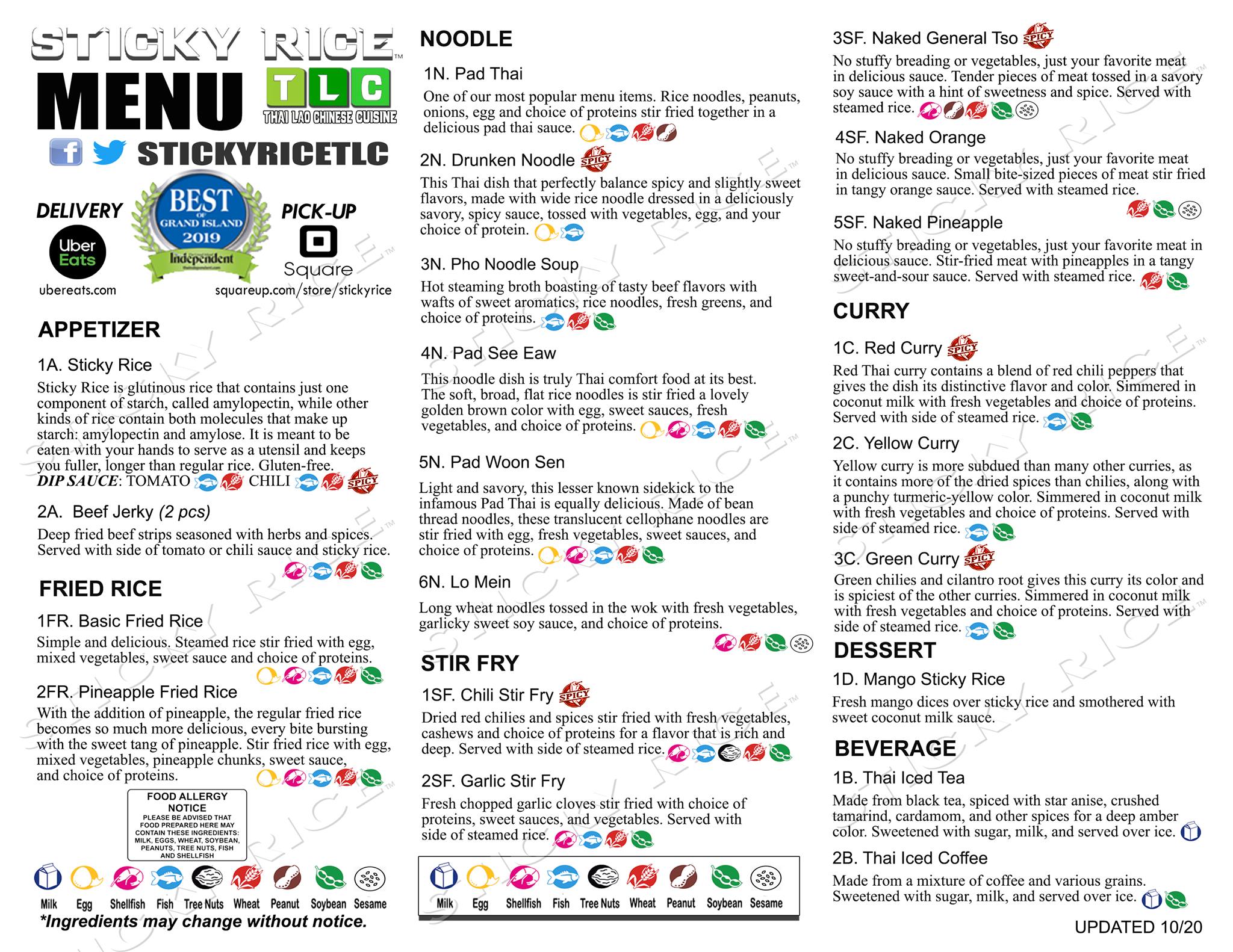 Sticky Rice - Our updated menu. PICK-UPS & PRE-ORDERING... | Facebook
