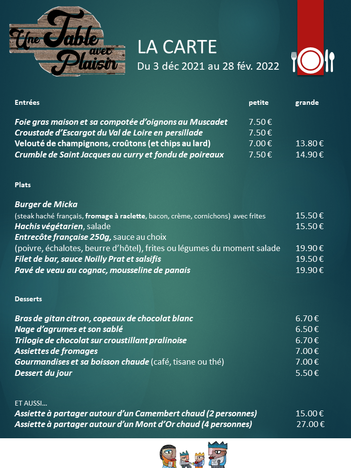 Voici la nouvelle carte du... - Une Table avec Plaisir | Facebook