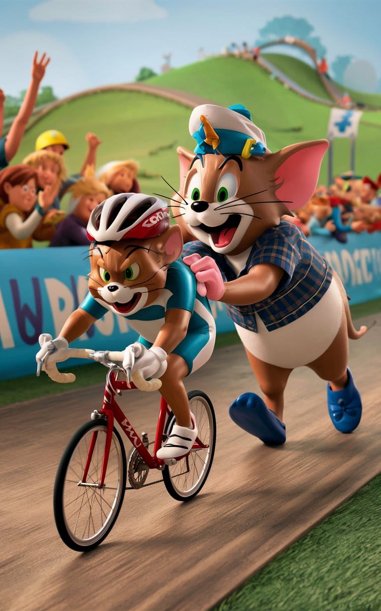 Tom and Jerry enjoy a sunny bike ride