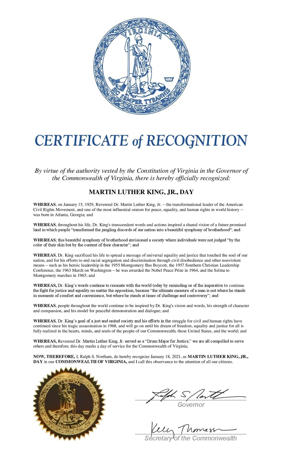 Today, we are... - Virginia Secretary of the Commonwealth