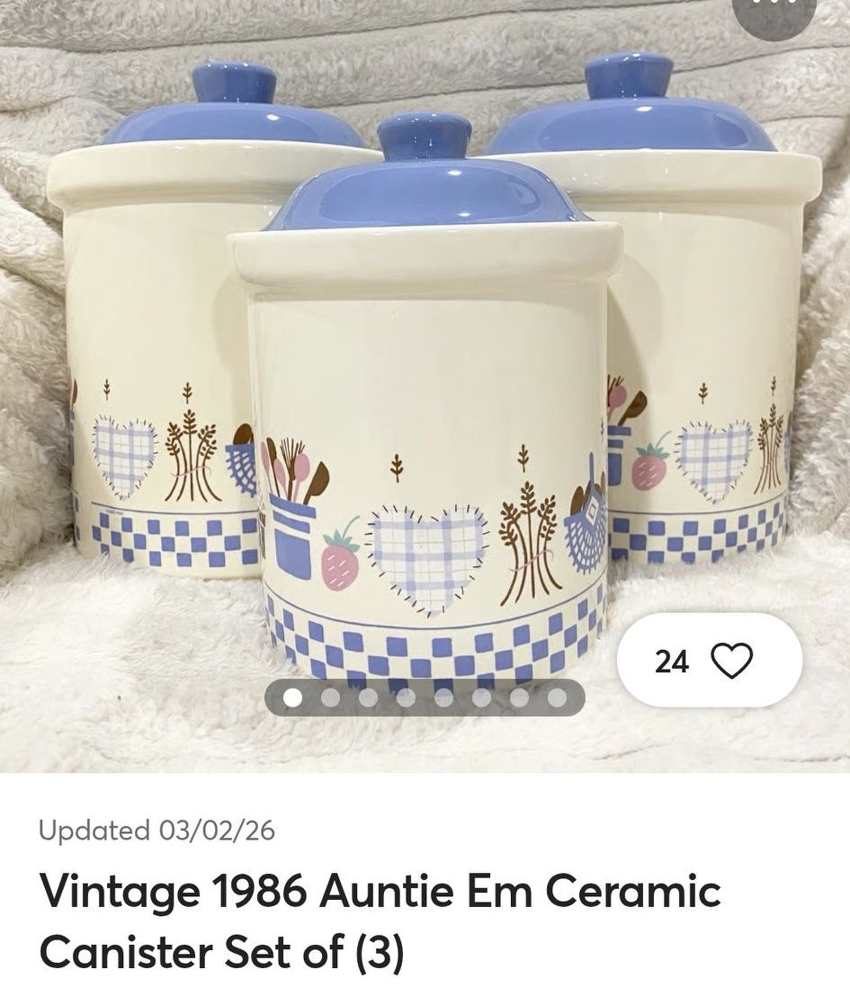 Vintage 1986 Auntie Em ceramic canister set availability