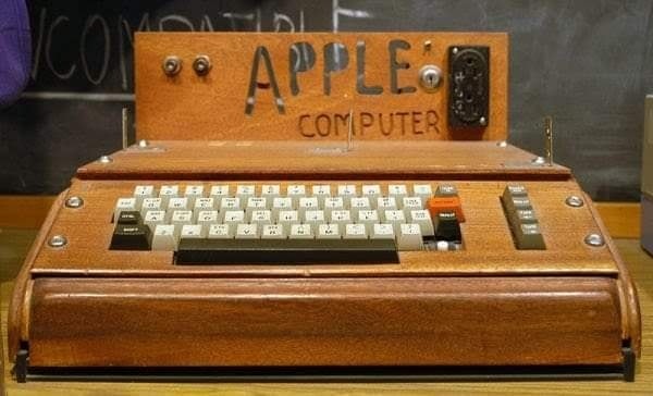 Apple's first computer, the Apple-1, with Steve Jobs and Steve Wozniak