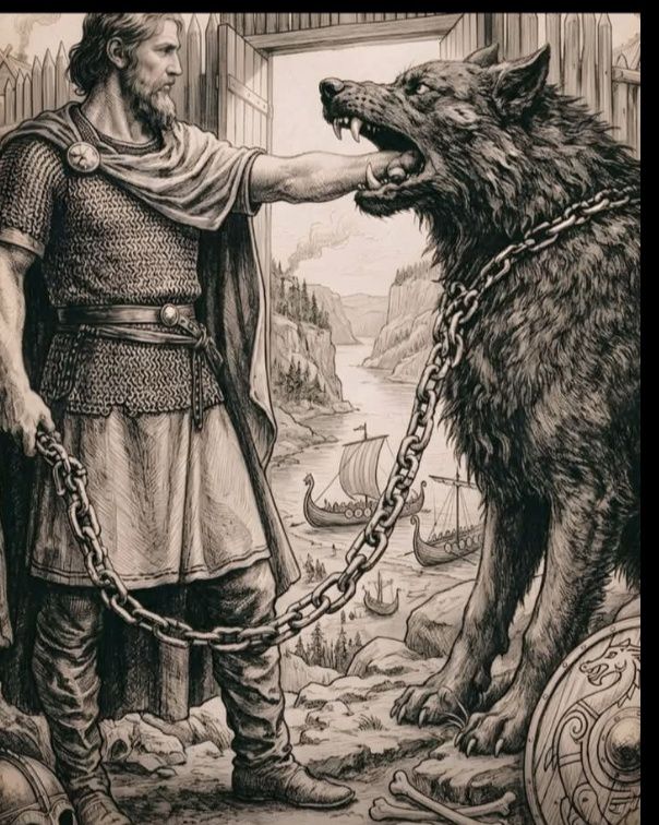 Tyr and Fenrir 24x20 Gold Ornate Wood Framed Canvas Art by John Bauer - Supplies