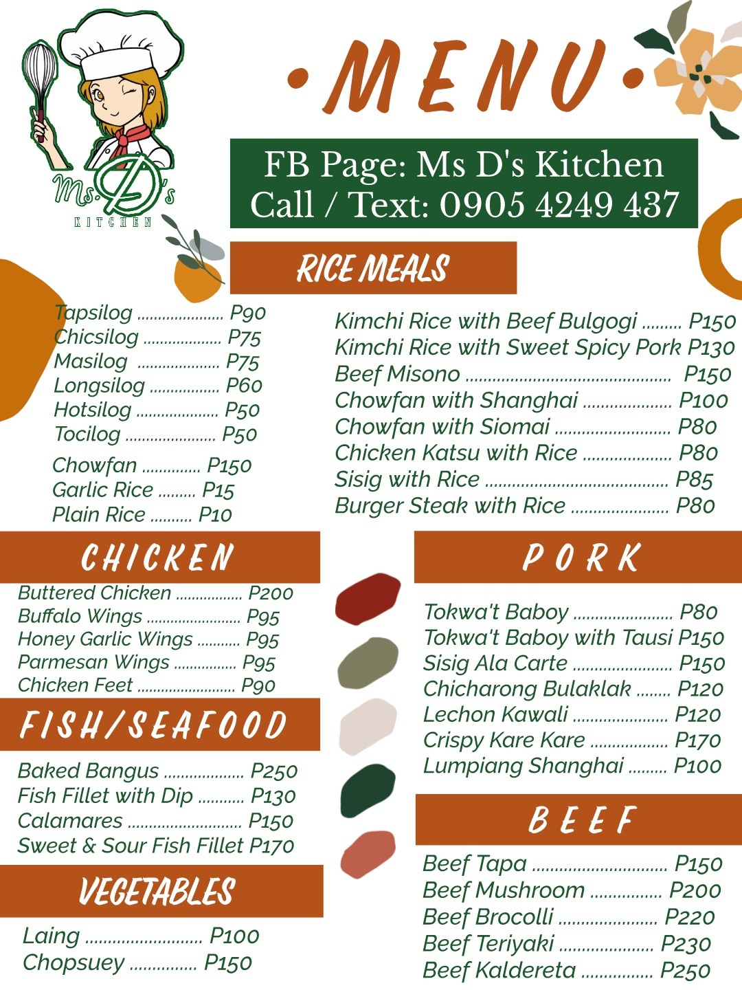 Ms D's Kitchen - OUR UPDATED MENU 💚 Order now! 😋 🛵 We... | Facebook