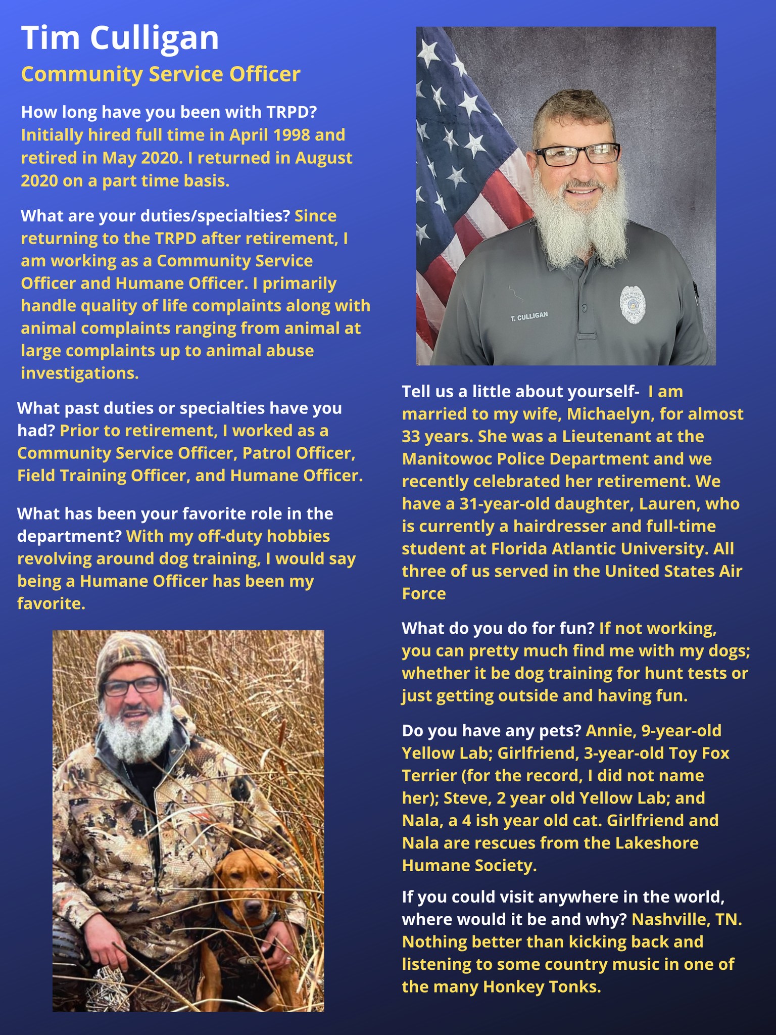 Get To Know Us In 2022- Up... - Two Rivers Police Department | Facebook