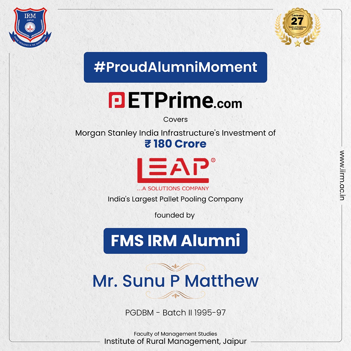 FMS IRM is proud... - Institute of Rural Management, Jaipur | Facebook