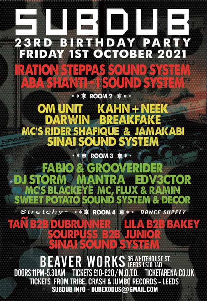 SubDub - 🚨 FRIDAY 1ST OCTOBER 2021 🚨 Beaver Works, Leeds