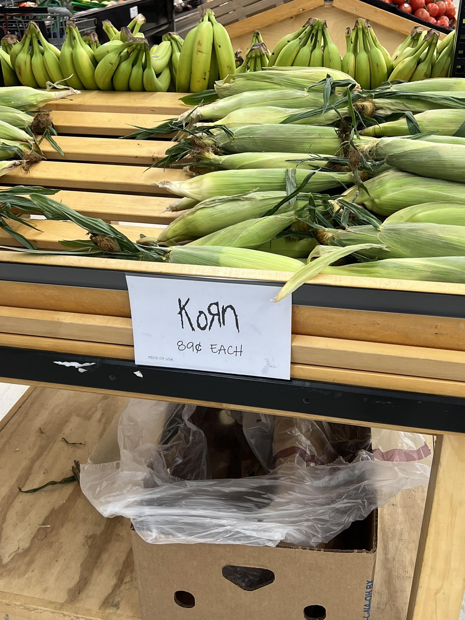 Corn display in small town grocery store