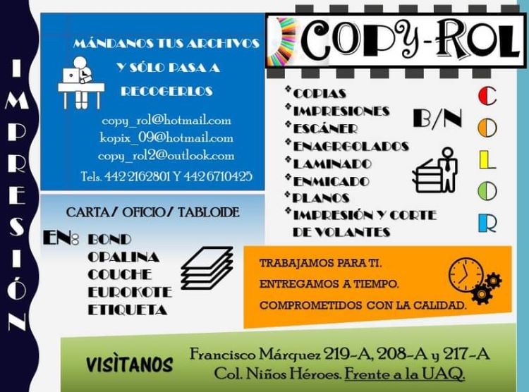 Centro de Copiado e Impresión Digital Copy-Rol | Querétaro Centro