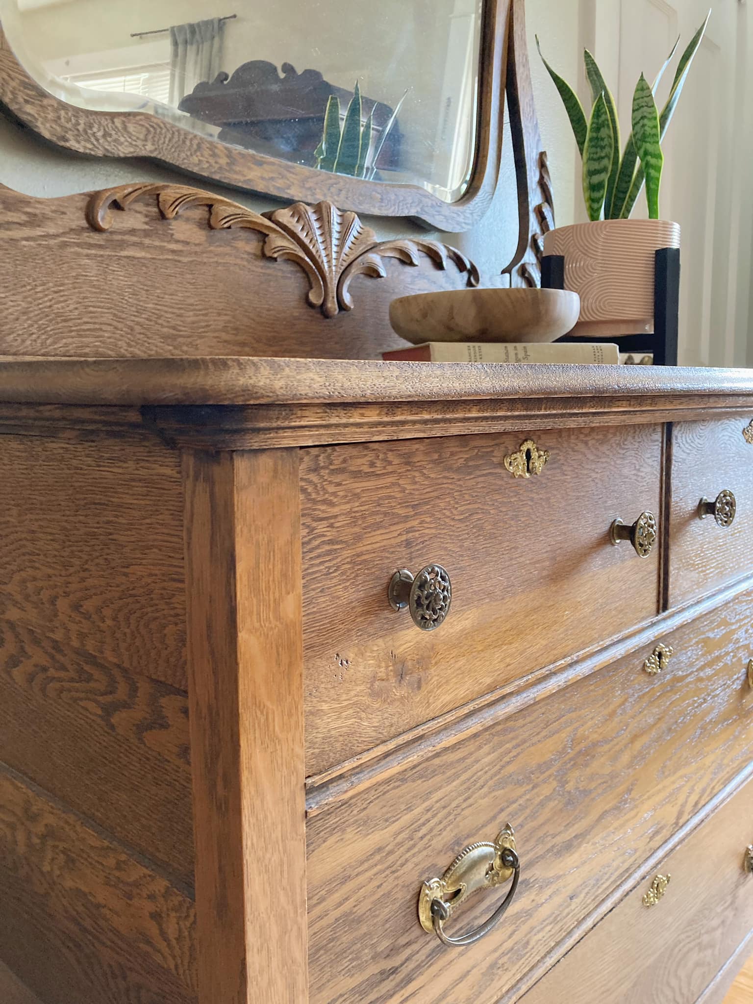 vintage tiger oak dresser Antique Two Over One Princess Our vintage case goods once added function to libraries Antique Serpentine Tiger Oak Dresser