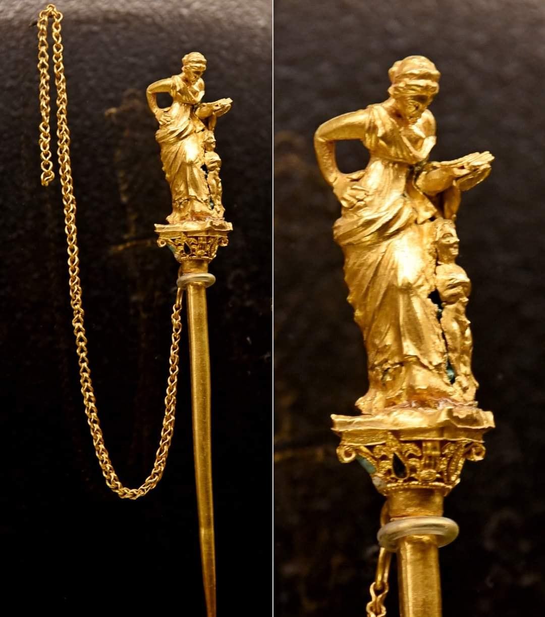 Archaeology & Civilizations | Gold pin with a composite chain | Facebook