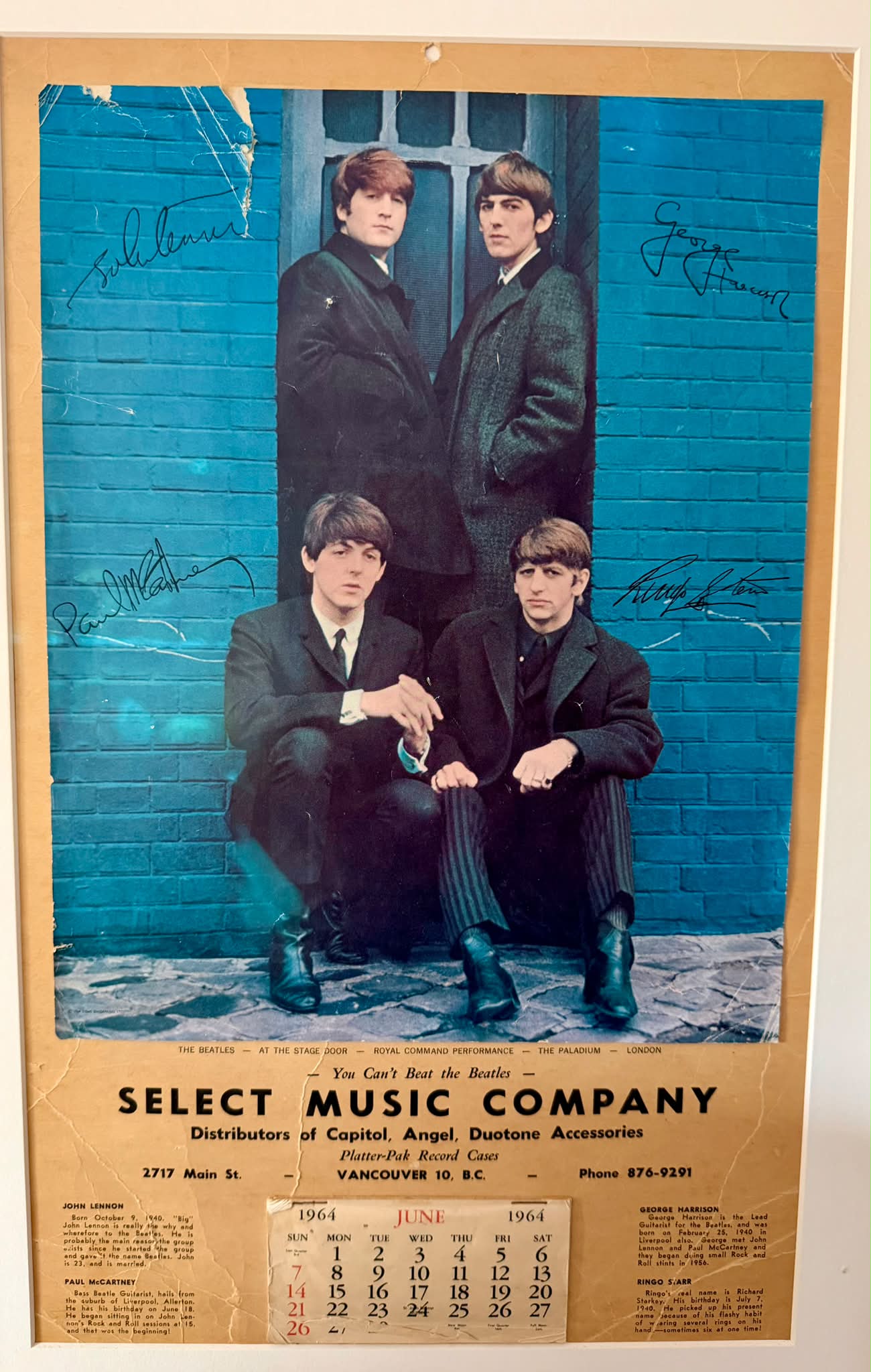 Beatles Calendar from a Main Street music store