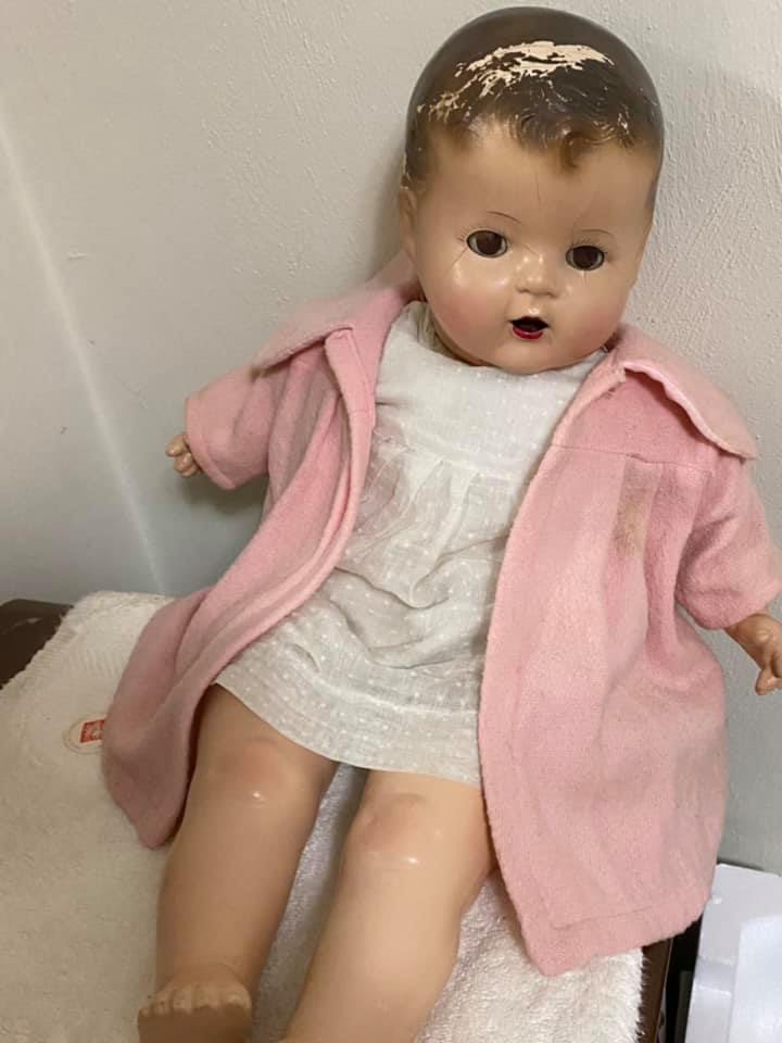 Vintage & RARE 1968 Ideal Baby Giggles Doll Flirty Eyes Sweet Pink Dress & Bow e
