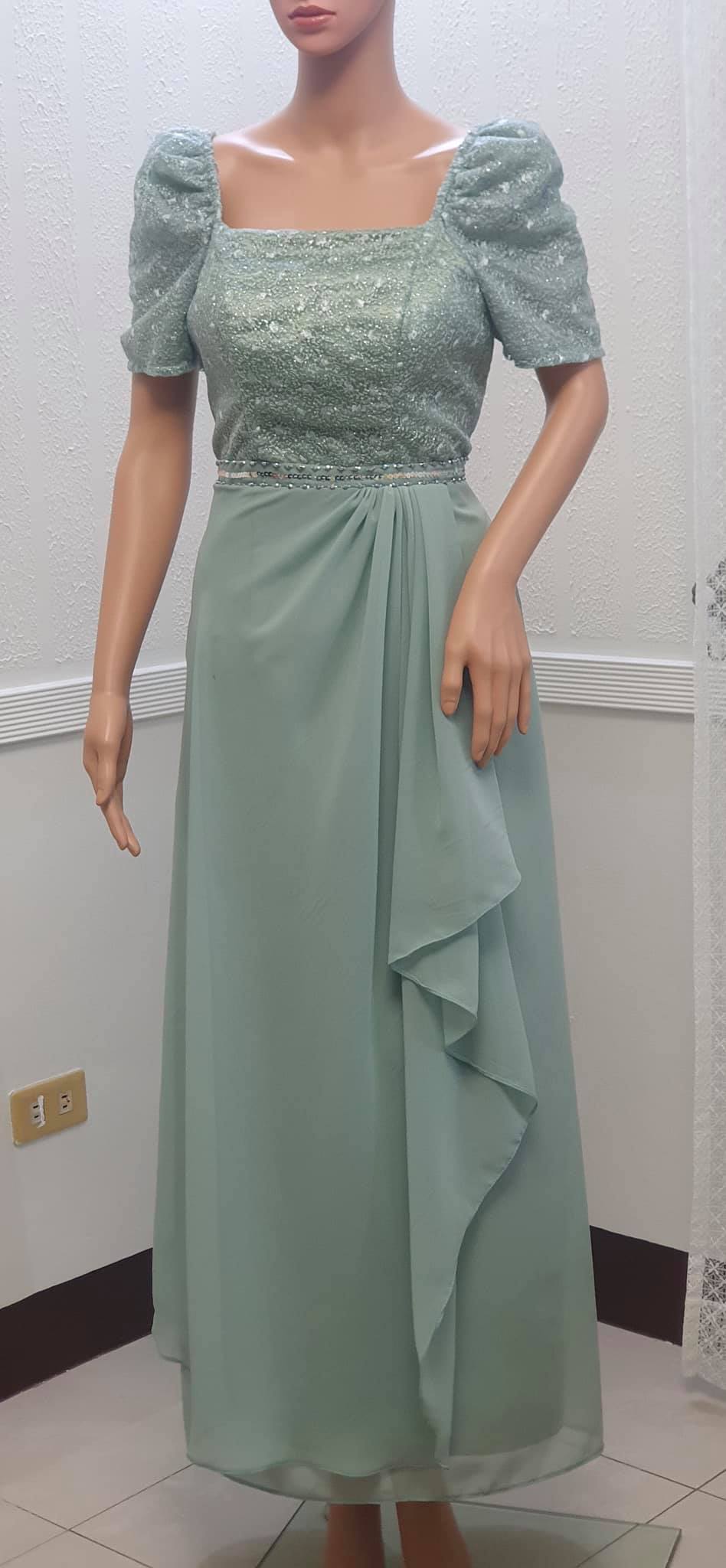 sage green dress for principal sponsor Sponsors Simple Wedding Ninang Plus Size Moira's Wedding Moira's Wedding Fashion Boutique wedding fashion sage green gown for ninang