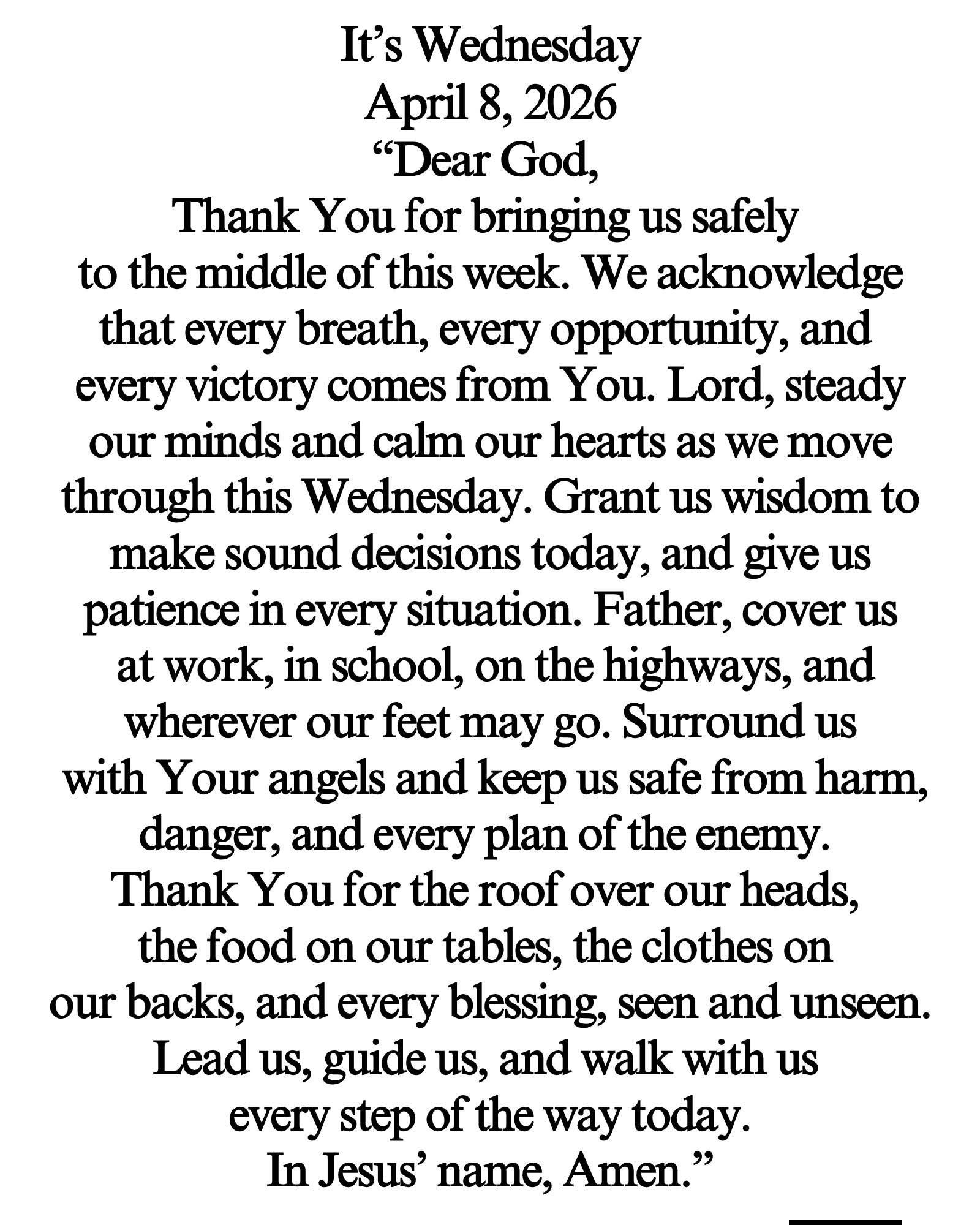 It's Wednesday April Thank You bringing safely to the middle this