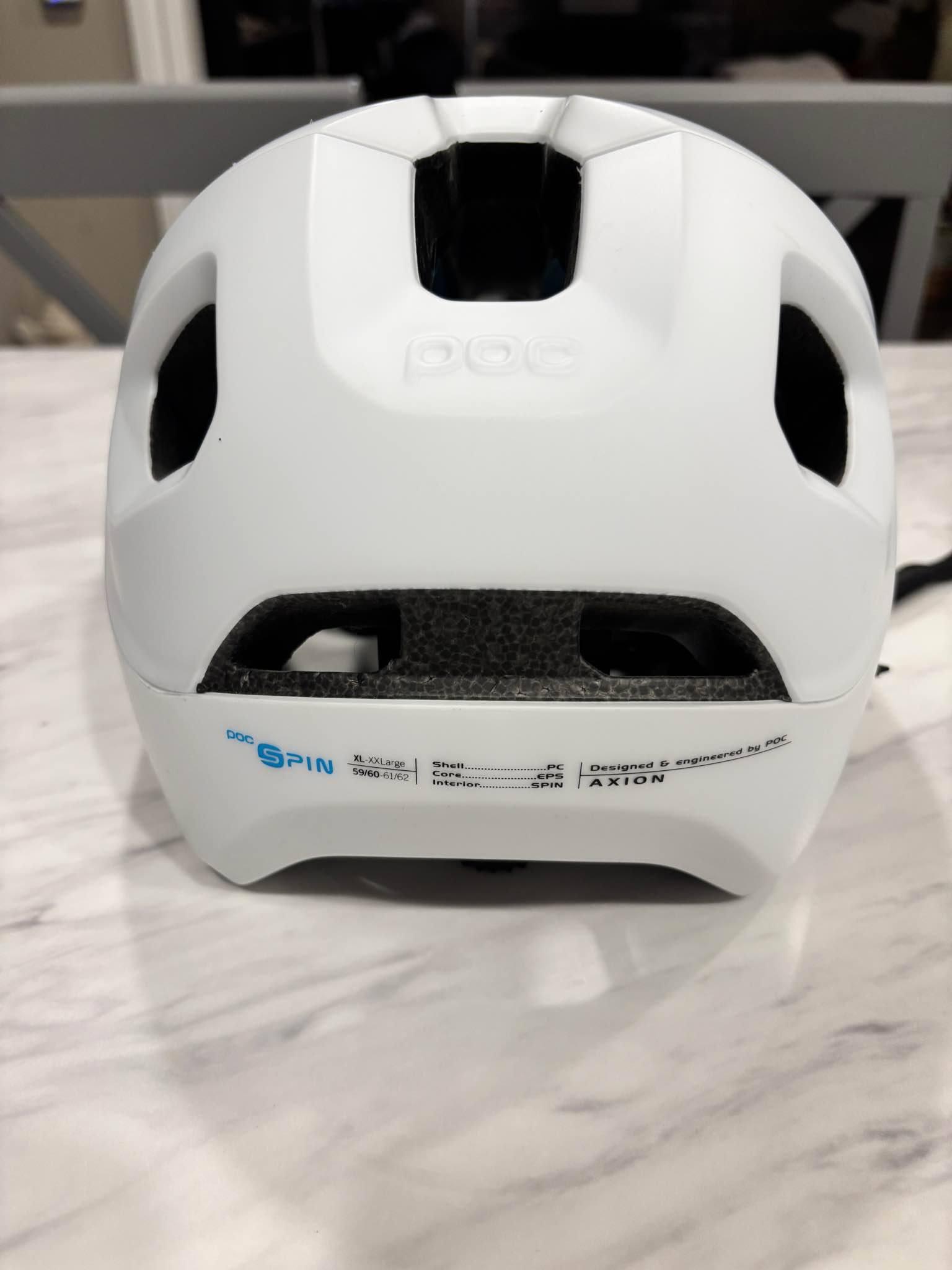 White POC Axion SPIN mountain bike helmet is size XL-XXL (59/60-61