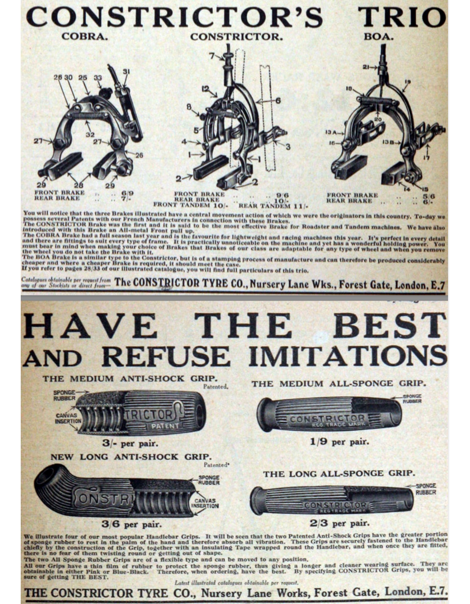 EARLY BICYCLE SADDLES, GRIPS, TYRES, PEDALS | CONSTRICTOR BRAKES ...