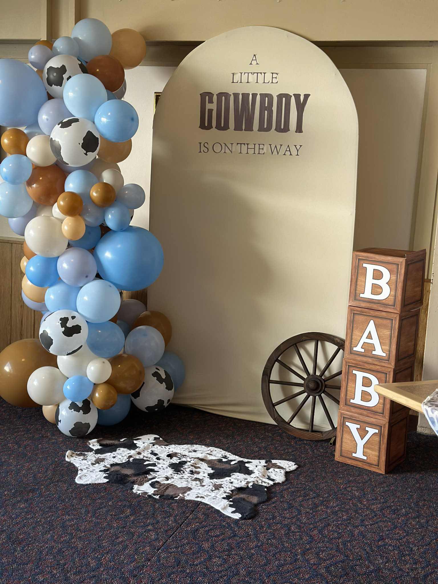 Cowboy Baby Shower Decorations For Boy - Western Backdrop & Balloon Garland Arch Kit In Blue - Wild West Theme