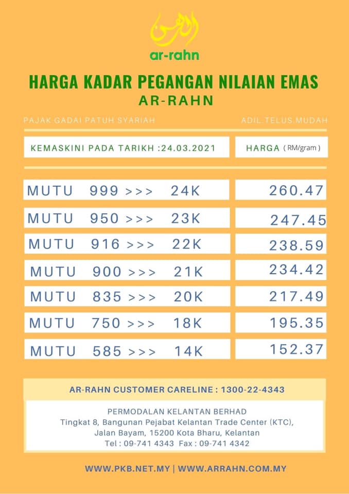 Ar-Rahn Raub - HARGA KADAR PEGANGAN NILAIAN EMAS AR-RAHN... | Facebook