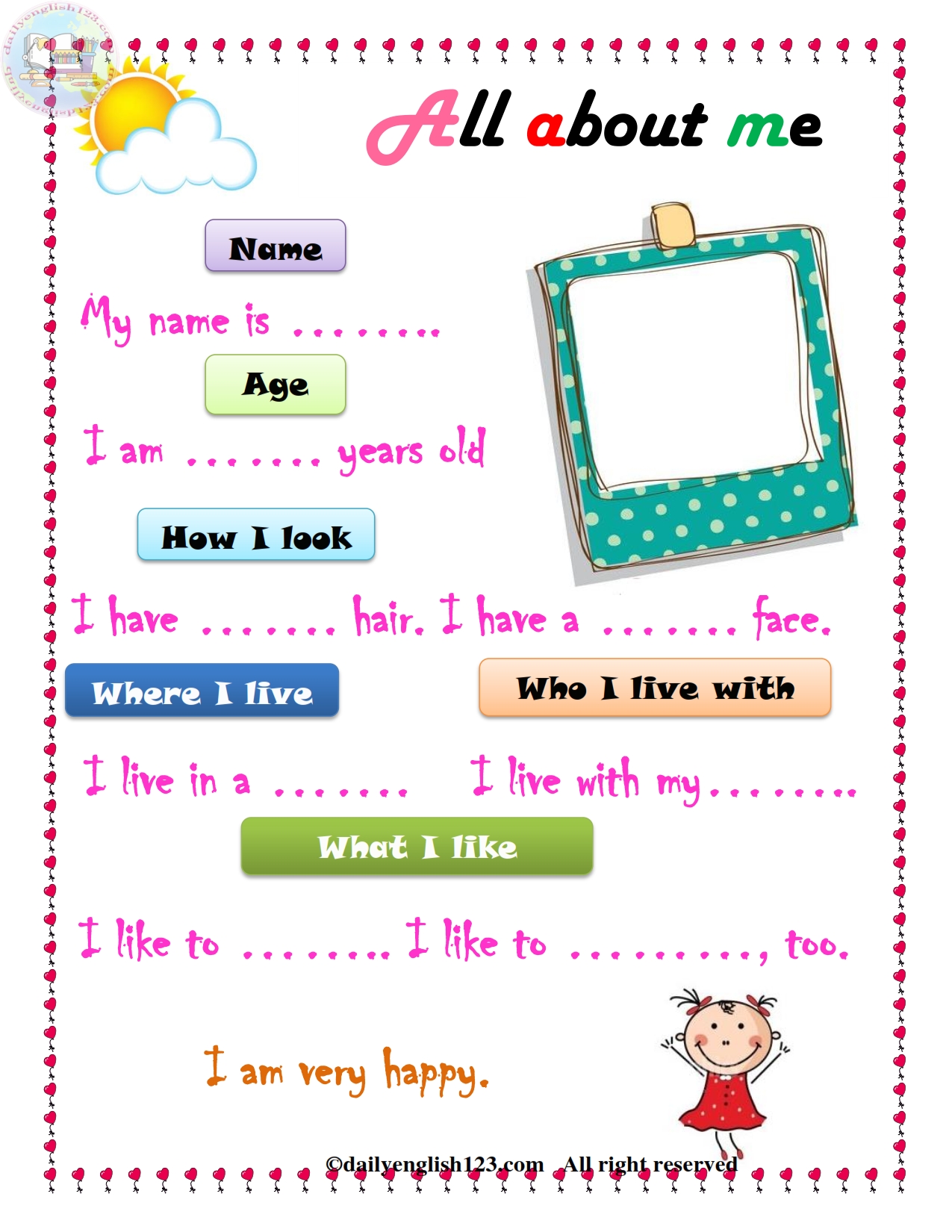 All about me and other topics (10... - Worksheets for kids