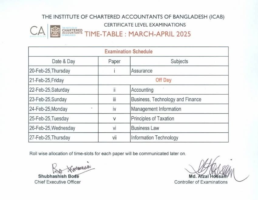 CA Bangladesh | CL Exam Routine | Facebook