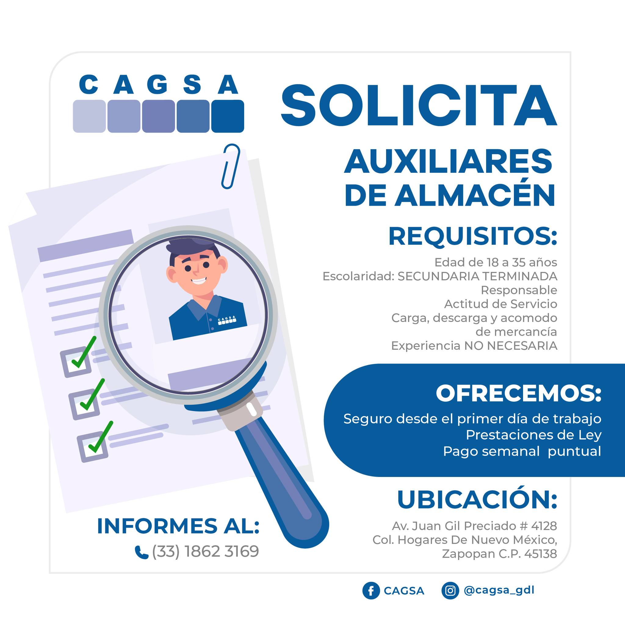 CAGSA - En CAGSA solicitamos: AUXILIARES DE ALMACÉN 🙋🏻‍♂️ 👉🏼REQUISITOS ...