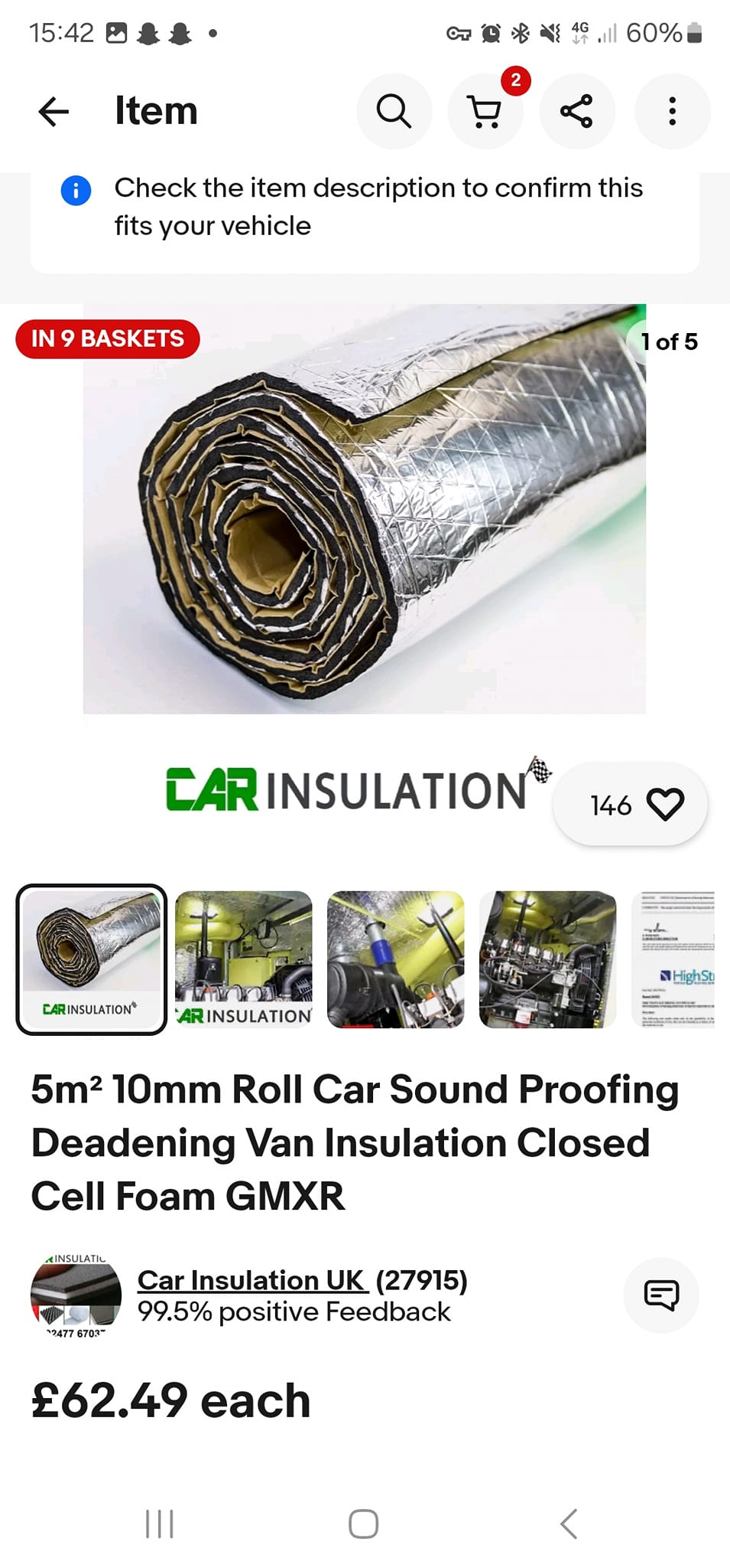 5m x 1m Camper Van Thermal Insulation Foam Foil Cotton Sound Proofing