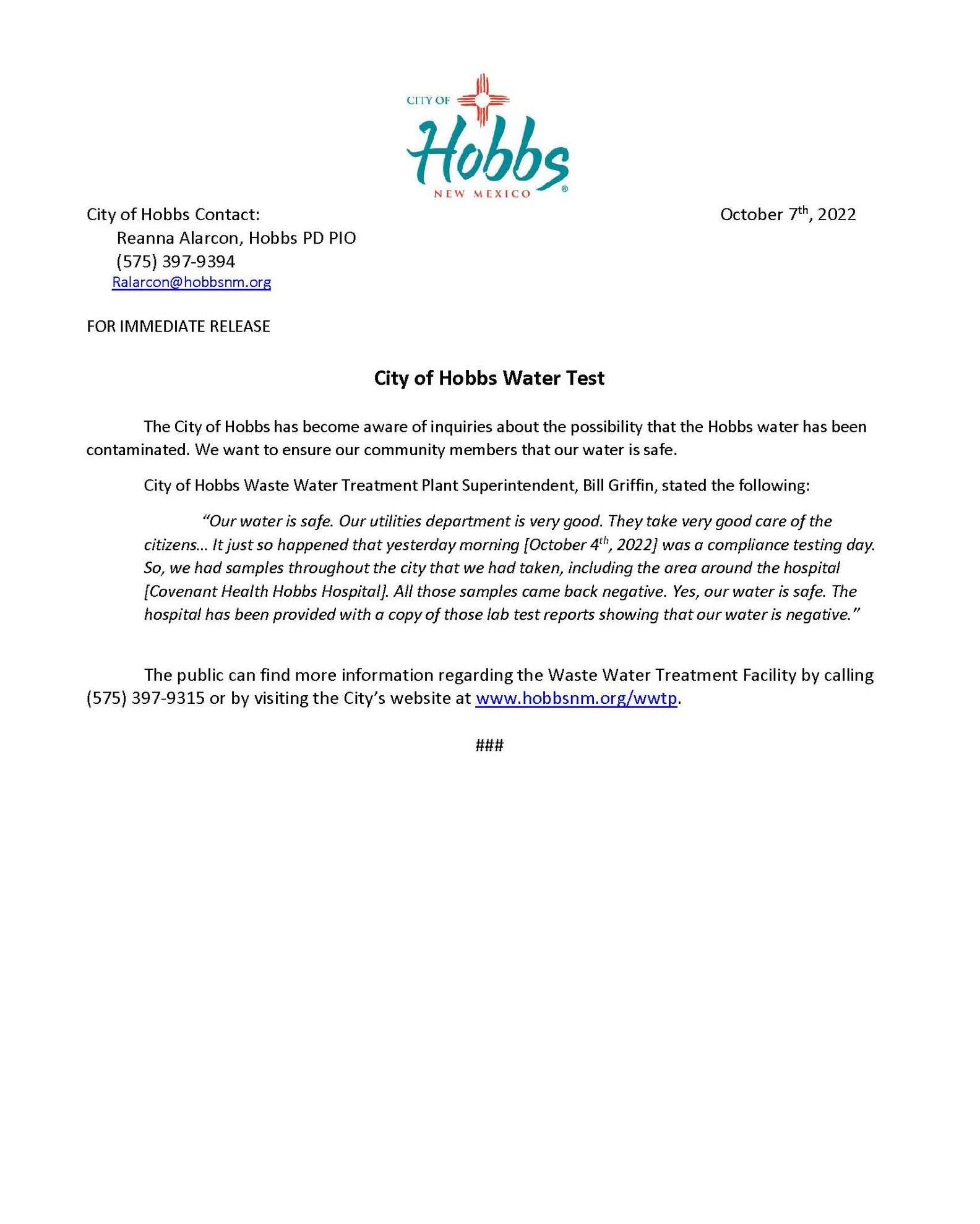 The City - ***PUBLIC SERVICE ANNOUNCEMENT*** The City of Hobbs has ...