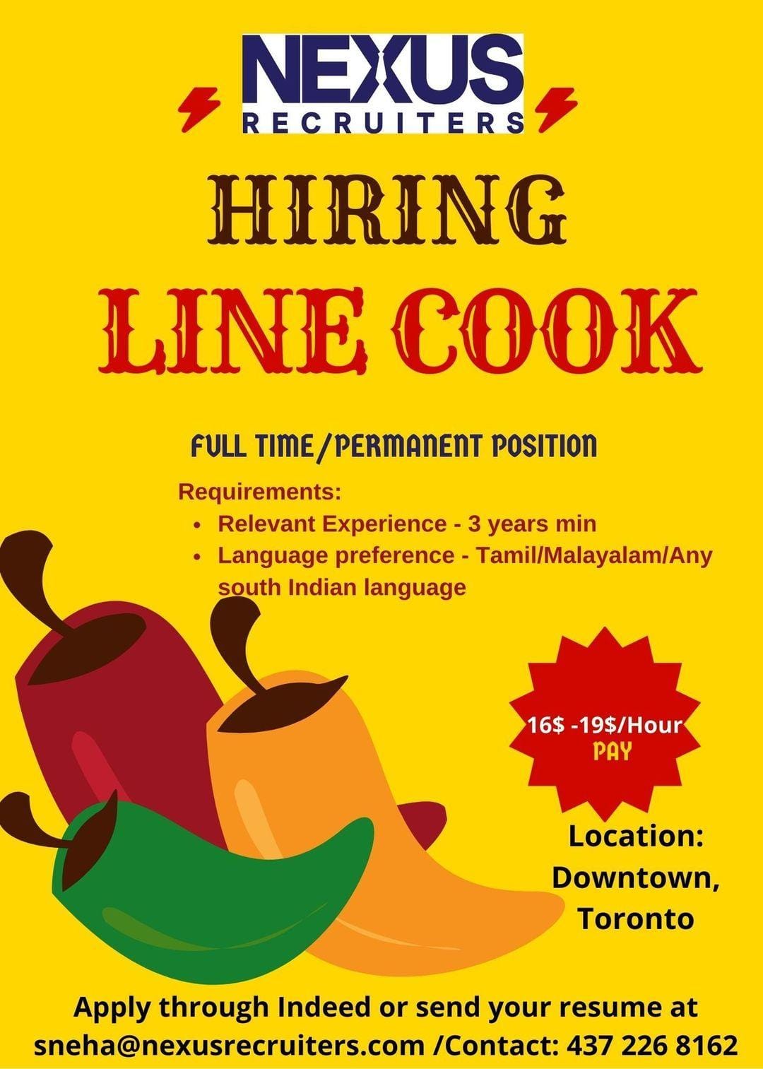 TorontoIndia | Looking for a professional line cook at a Restaurant ...