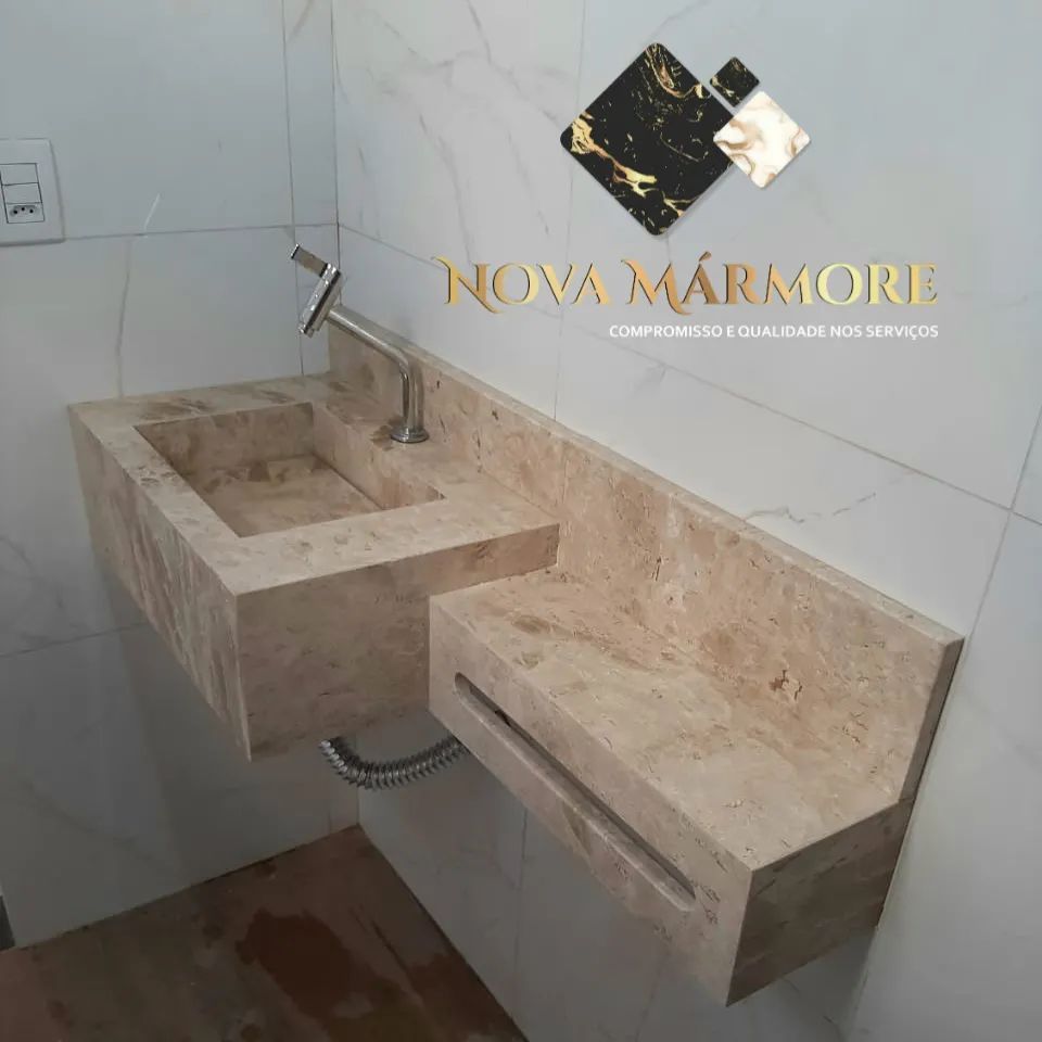 nova_marmore - Pia de banheiro - Travertino - Cuba esculpida. Para quem ...