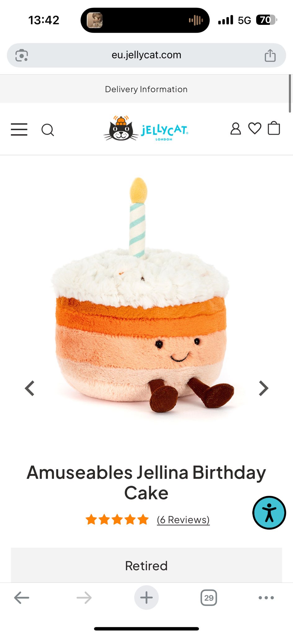 Jellycat melbie peach cake pickup from China