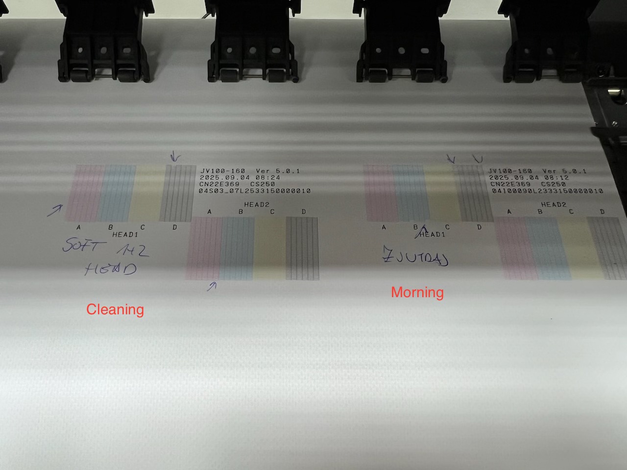 I have a problem with a Mimaki JV100-160 using CS250 inks. The