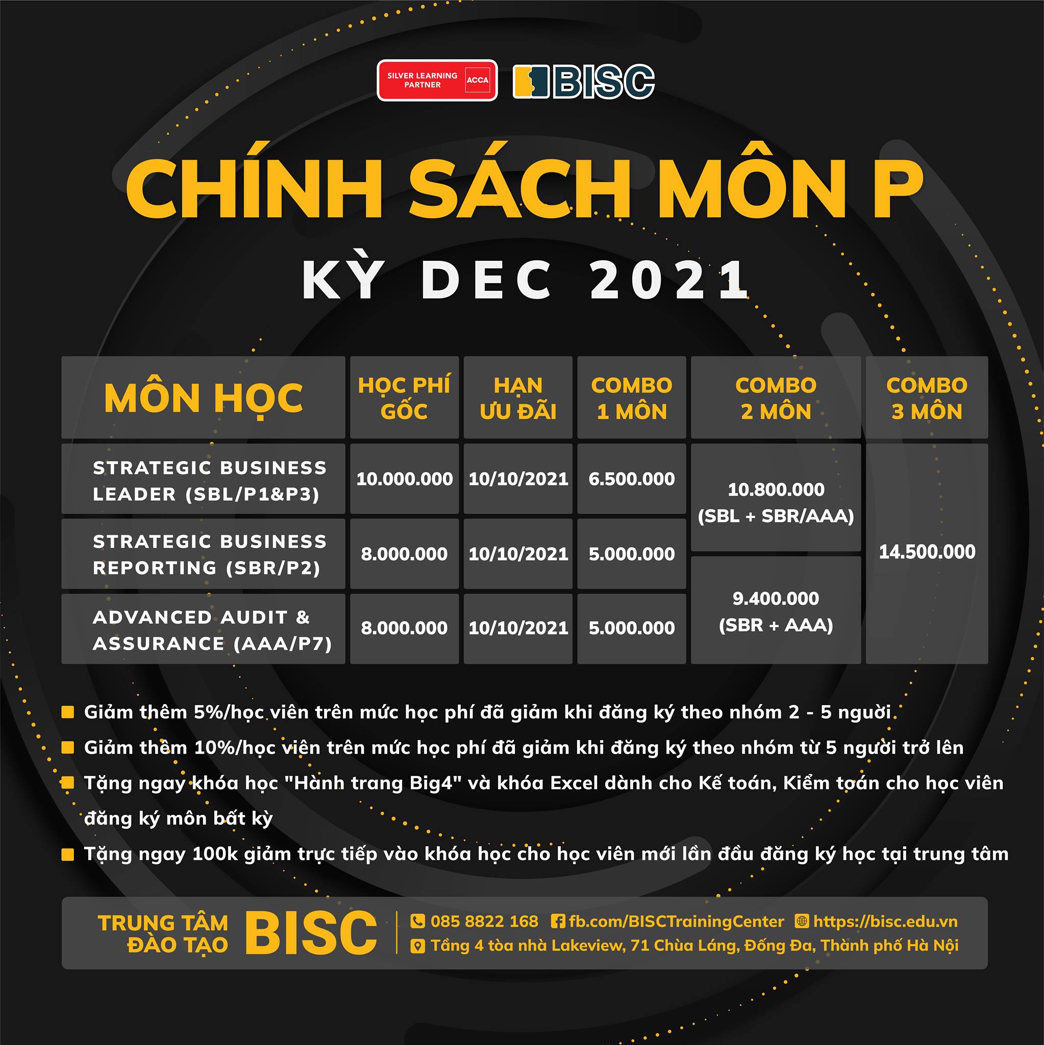 BISC - ‼️ THÔNG BÁO CHÍNH SÁCH HỌC PHÍ CÁC MÔN P KỲ DEC... | Facebook