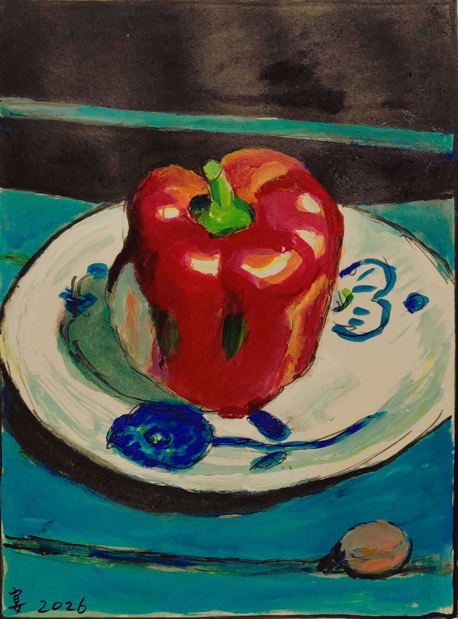 アカシアの林 ( 2 ) ] 33 x 24 cm 紙にインク墨と水彩 2026 花見 宴