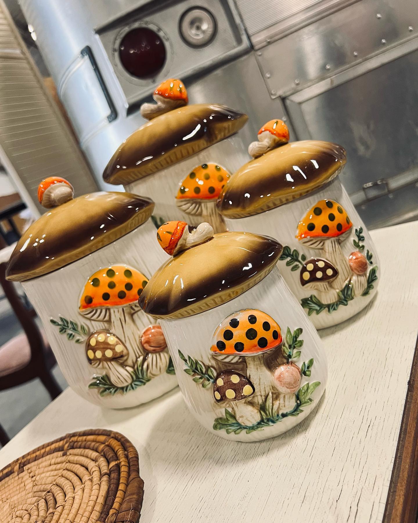 What are these vintage mushroom ceramic canisters?