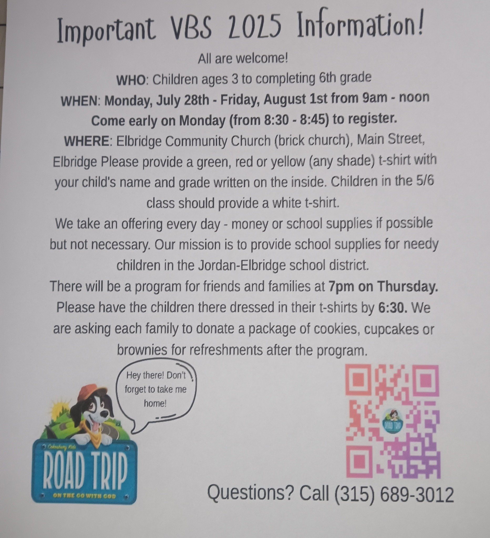 Elbridge Community Church Vacation Bible School