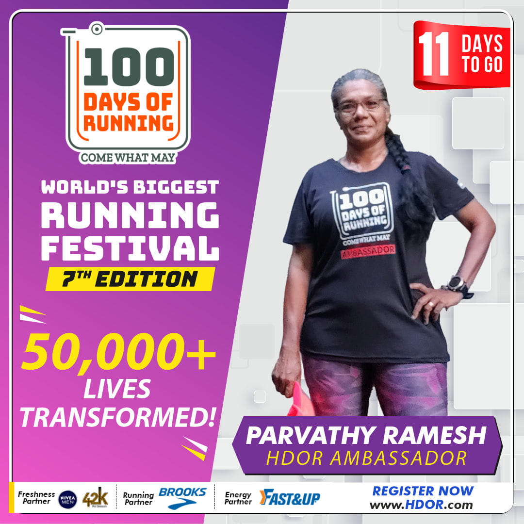 😎 HDOR Ambassador Parvathy... - 100 Days of Running - HDOR