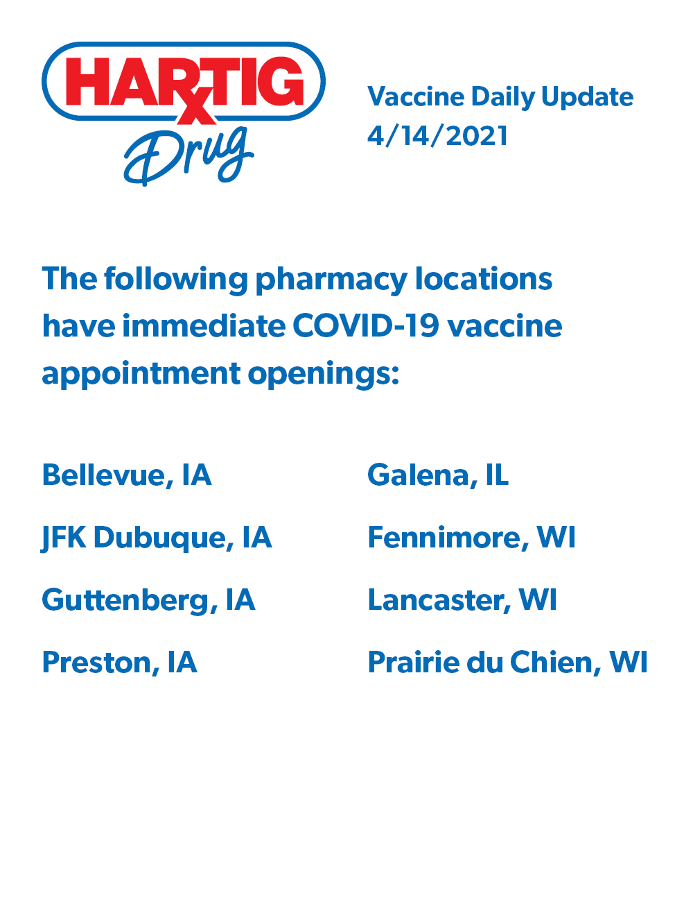 Hartig Drug - COVID-19 vaccine appointments are available... | Facebook