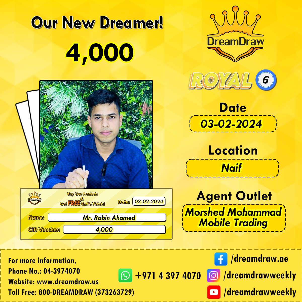 Dream Draw - congratulations to Our New Dreamer! Meet Mr....