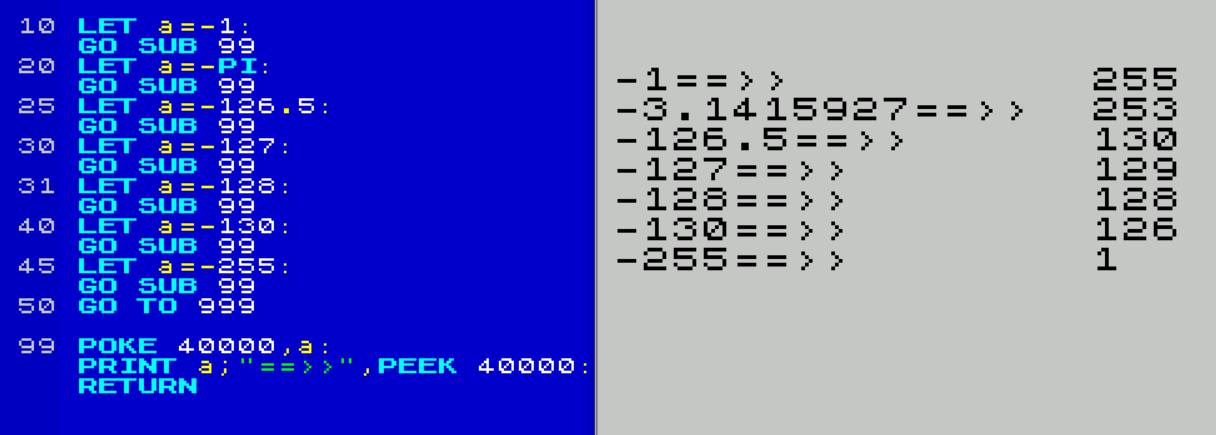 How ZX Spectrum handles negative numbers in Poke commands