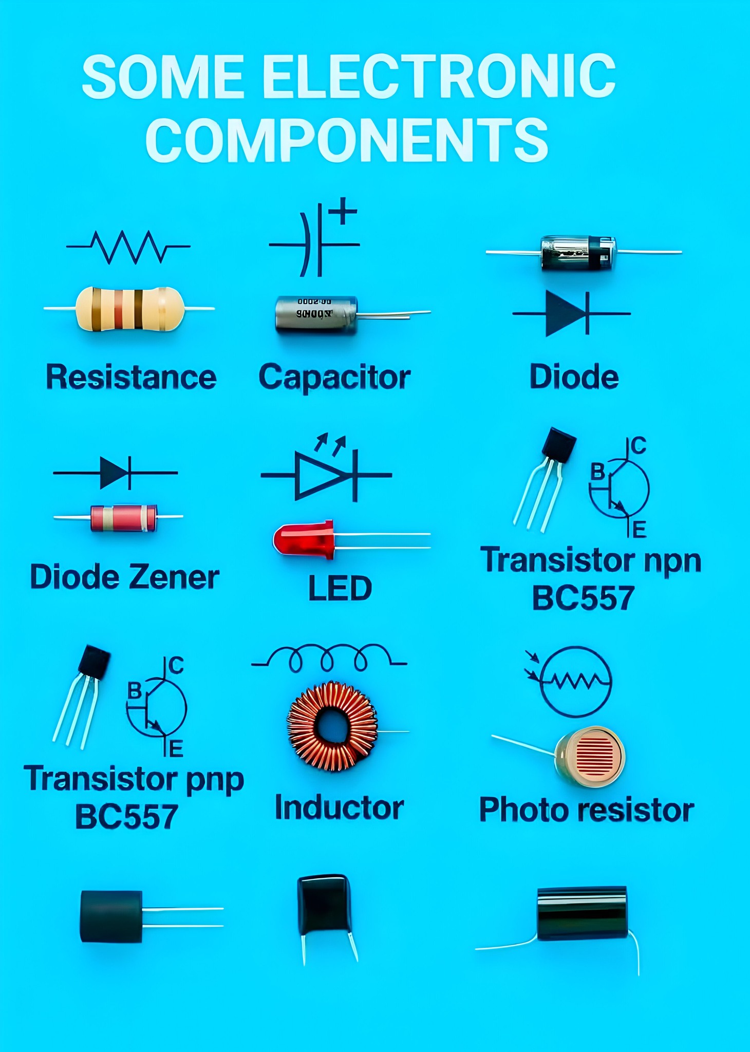 Electronics Craftsman | This image shows common electronic components ...