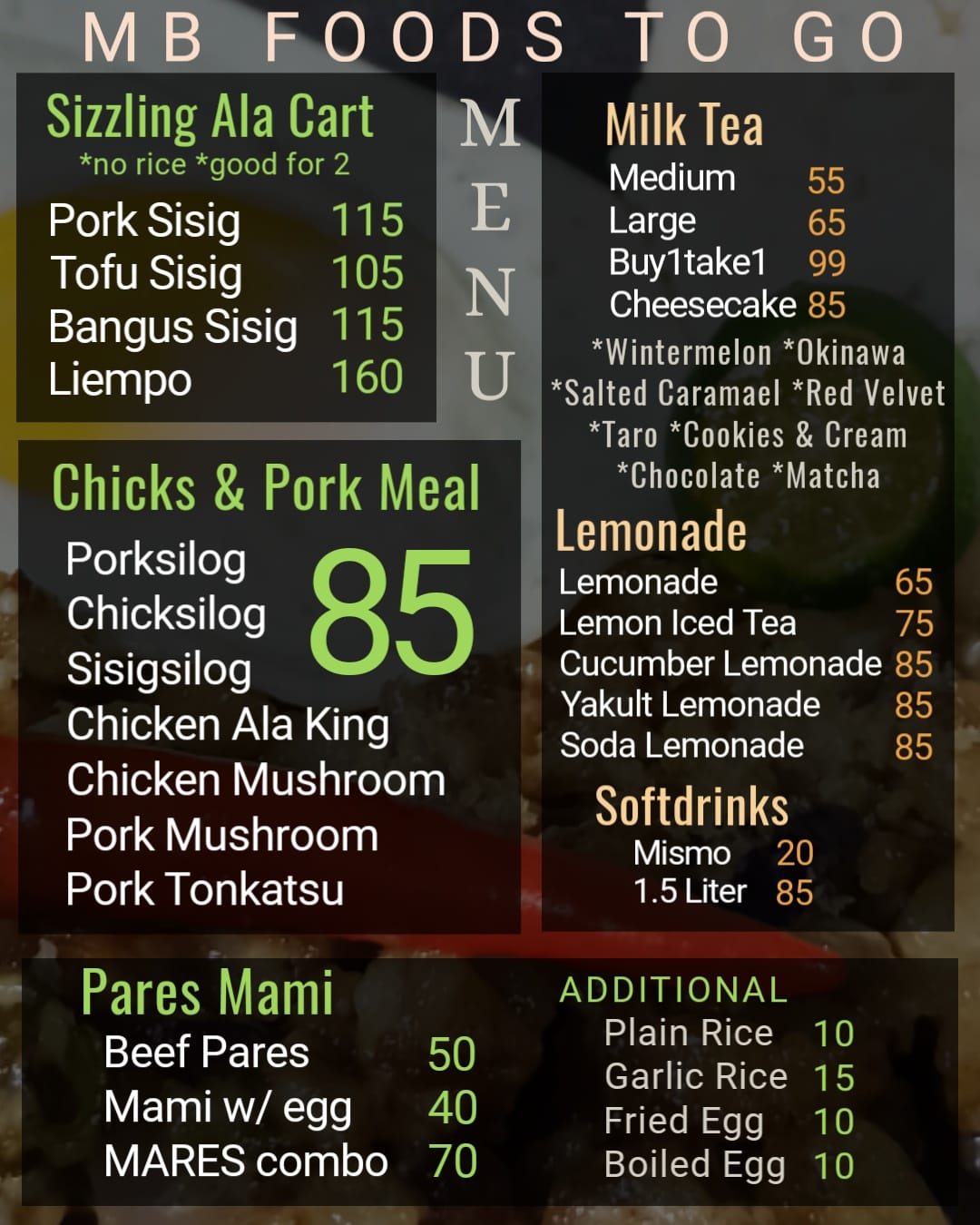 MB FOODS - Our Updated MENU as of now 🔥 | Facebook