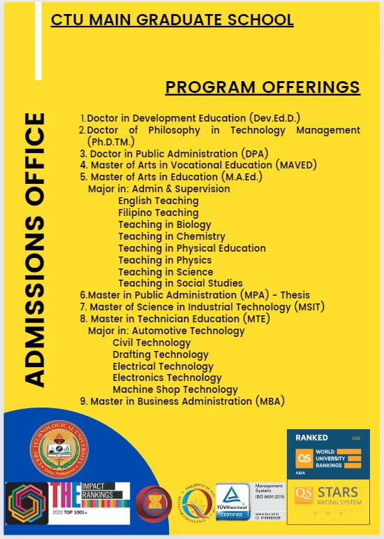 CTU MAIN Graduate School Admissions Office | Cebu City